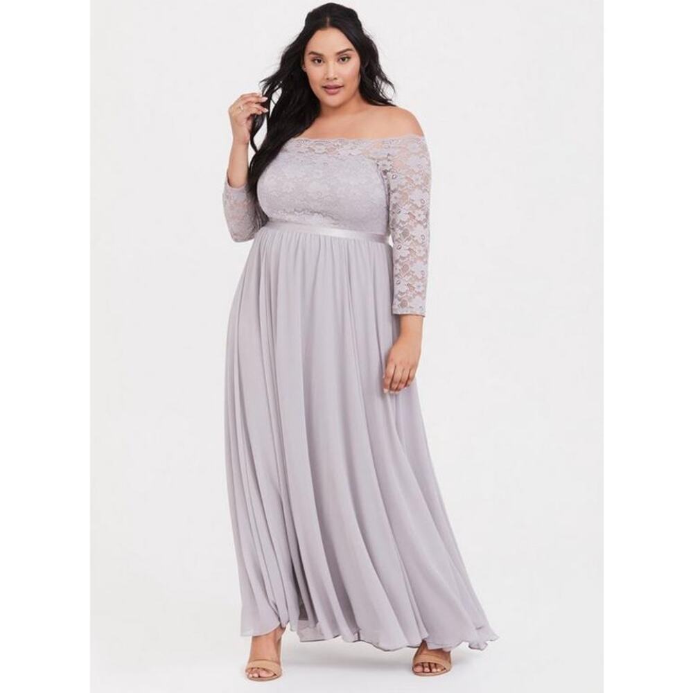 Torrid Womens‎ Dress Sz 18 Lilac Purple Lace Chiffon Off Shoulder Gown NEW